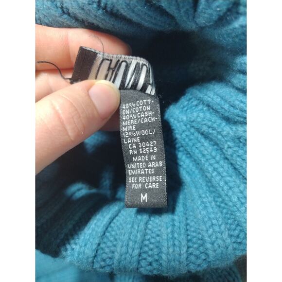 Teal Cable Chain Knit Turtleneck Cashmere Sweater Womens Medium by Laundry - Picture 4 of 8